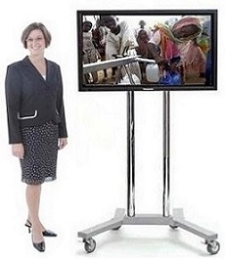 Plasma TV Screen 42 Inch On One Of Our Trolley Stands. The top of the screen is 2 meters from the ground. Great for events at Olympia, Earls Court, O2 and Excel exhibition centres.