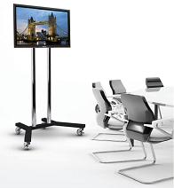 Picture of a Plasma TV Rental on an Eye Level Trolley Stand. When at the top of the stand, the screen top is about 2m from the floor. Ideal for a seated audience.